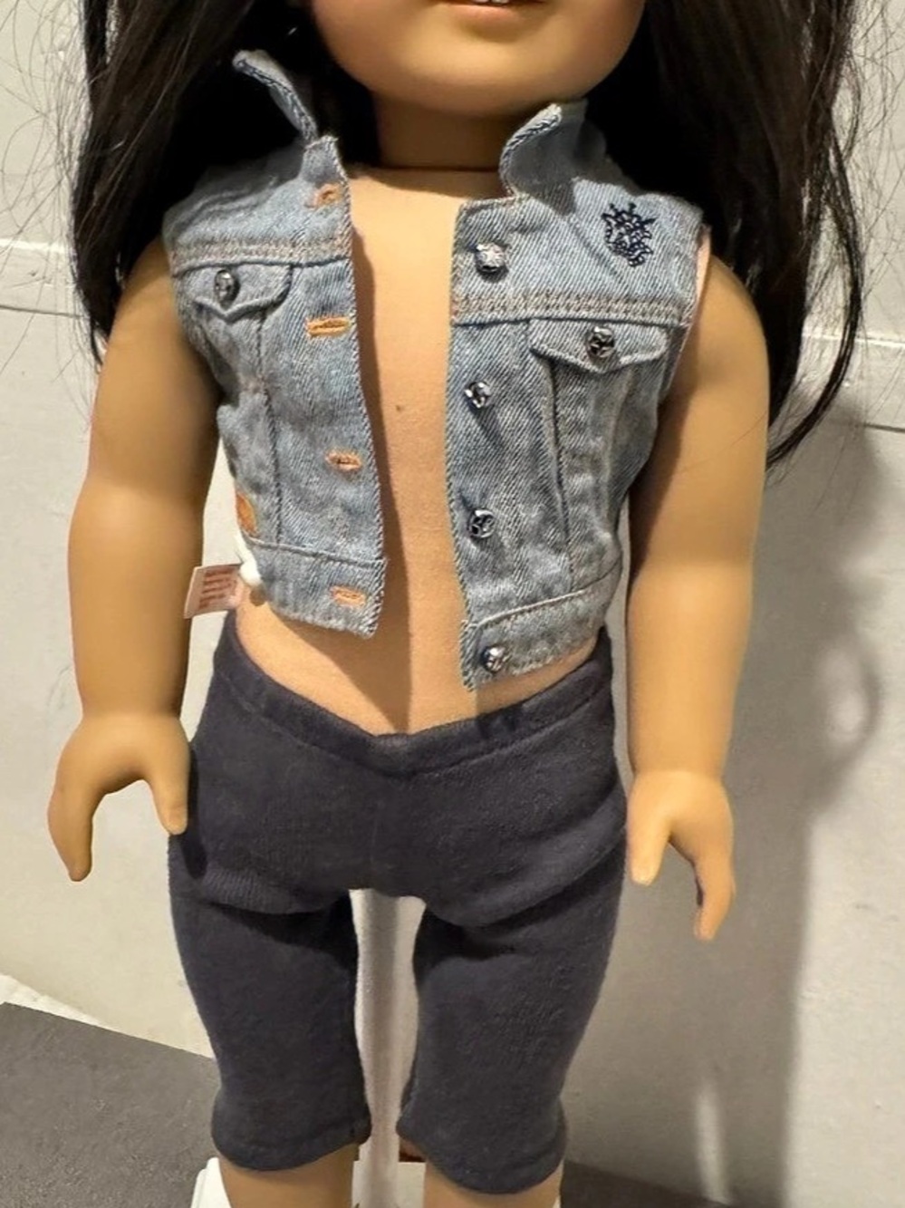 Authentic American Girl 18" Doll Gray Denim Vest & Brown Pants Outfit